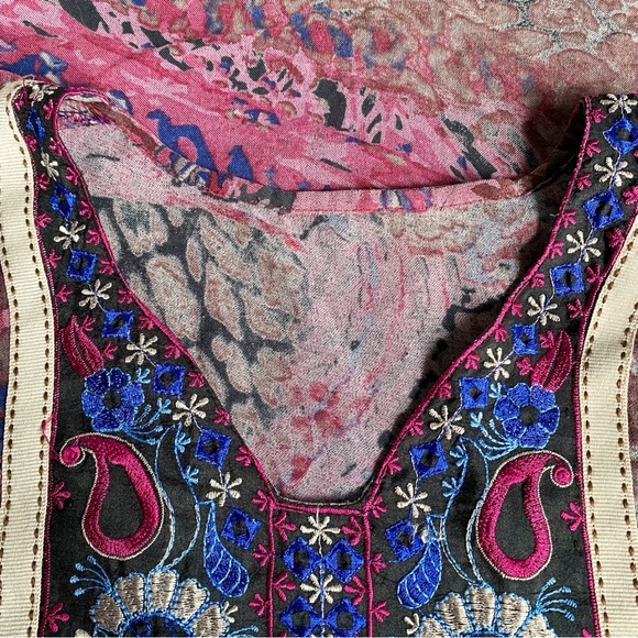 💗 BOHO PINK BLUE MULTI EMBROIDERED LOOSE FIT MAXI DRESS! - Picture 11 of 13